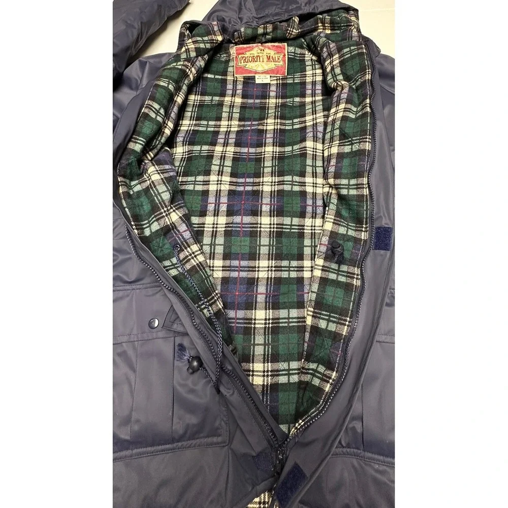 Priority Male Vintage Rain Jacket Mens Size L Quilted Lined Hooded PVC